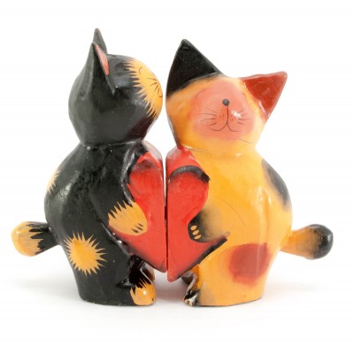 Кошки пара с сердечком дерево (15х11х4,5 см)