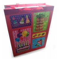 Пакет подарочный картонный с аппликацией 'Happy Birthday' (30х38х12 см)