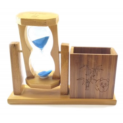 Часы песочные с подставкой для ручек синий песок(19х15х5,5 см)