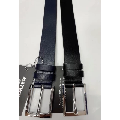 Ремень мужской кожаный гладкий классика, цвет синий и черный, ширина 3.5 см