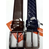 Ремень мужской лаковый, Турция, синий и коричневый, ширина 3.5 см