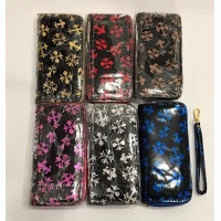 Женский кошелек на 1 змейке с ярким орнаментом цветов и бабочек