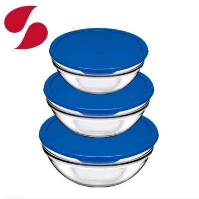 Набор салатников с синей пласт. крышкой 14см, 17см, 20см (Chefs)