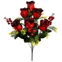 Искусственные цветы букет бутоны атласные с калиной, 55см