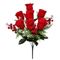 Искусственные цветы букет бархатные бутоны с люриксом и ветками калины, 54см