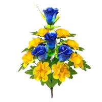 Искусственные цветы букет желто-синий ,    см