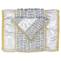 Комплект Атлас Наволочка по бокам с рюшью, кружево /Серебро/