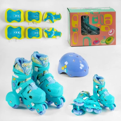 Набор роликов с защитой, шлем размер 30-34 бирюзовый 60991-S