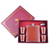 Подарочный набор фляга, 4 стопки, лейка (кожа) TZ-10A