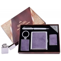 Подарочный набор 4в1 Moongrass Портсигар/Зажигалка/Ручка/Брелок (Кожа) №AL-204F