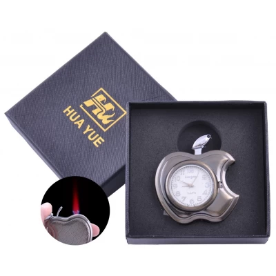 Зажигалка подарочная с часами Apple (Турбо пламя) №3919 Black