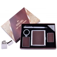 Подарочный набор 4в1 Moongrass Портсигар/Зажигалка/Ручка/Брелок (Кожа) №AL-204E