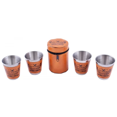 Рюмки в кожаном чехле Лучший Охотник (4 шт) №PM-21-2