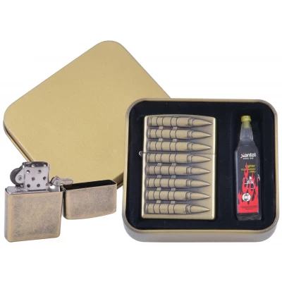 Зажигалка бензиновая в подарочной коробке + баллончик бензина Пули XT-4396-1