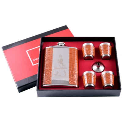 Подарочный набор 6в1 Johnnie Walker Фляга, 4 рюмки, лейка GT-177 Коричневый
