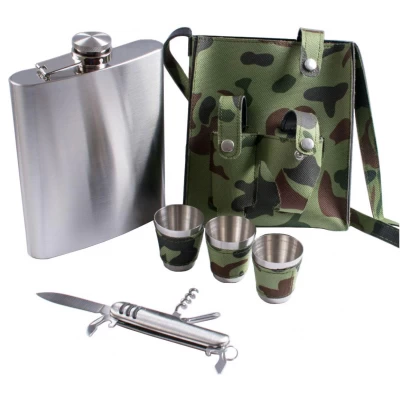 Набор в комуфляжном чехле Фляга, Рюмки, Нож PT18-2