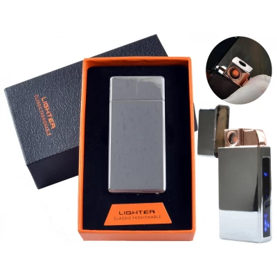 USB - Газовая Зажигалка (Острое пламя + спираль накаливания) индикатор заряда HL-250 Silver ice