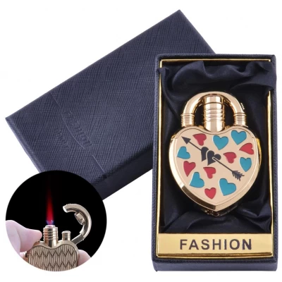 Зажигалка в подарочной коробке Замочек от Сердца (Турбо пламя) №XT-1 Gold