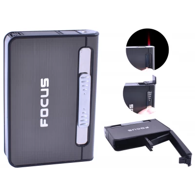 Портсигар + зажигалка на 12 сигарет FOCUS (Турбо пламя) №4939 Black