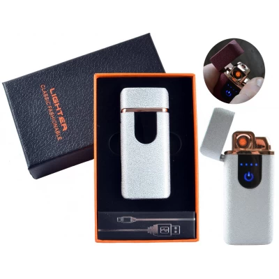 USB - Газовая Зажигалка (Турбо пламя + спираль накаливания) индикатор заряда HL-248 Silver sand