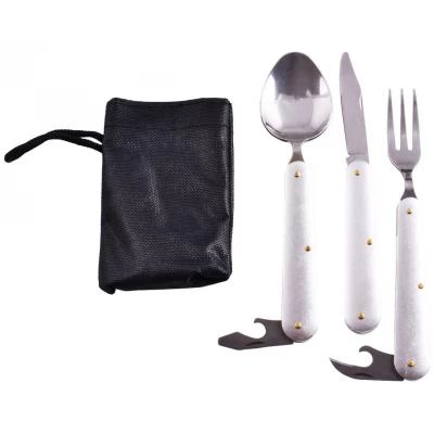 Туристический набор 3в1 Ложка, Вилка, Нож №8003 (серый)