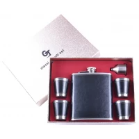 Подарочный набор фляга, 4 стопки, лейка (кожа) TZ-10B