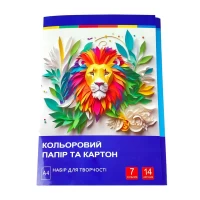 Набор картон + бумага цветная 7 цветов А4 14 листов Разноцветный Без бренда (11В-018)