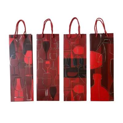 Пакет подарочный под бутылку, фольгированный, 4 дизайна, 210g, 12 x 35 x 10см (3172)