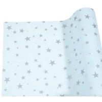 Бумага тишью  30г, 50см х 14м голубая с серебряными звездами Голубой Unison (PQD5014-27)