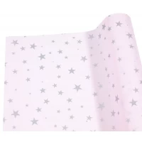 Бумага тишью  30г, 50см х 14м розовая с серебряными звездами Розовый Unison (PQD5014-24)