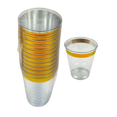 Рюмка пластиковая многоразовая с золотом, 12шт/уп (7500-59)