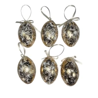 Набор пасхальных яиц 6 х 4,5см Ретро-золото - 6шт с лентой (L00142)