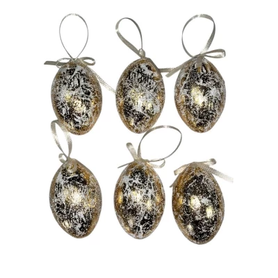 Набор пасхальных яиц 6 х 4,5см Ретро-золото - 6шт с лентой (L00142)