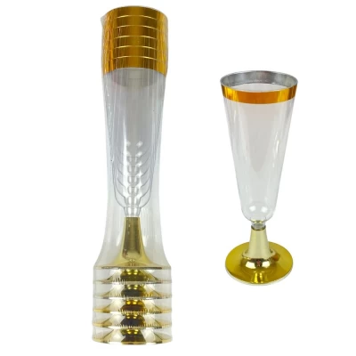 Бокалы пластиковые многоразовые для шампанского с золотом, 6шт/уп (7500-57) Бокалы пластиковые многоразовые для шампанского с золотом, 6шт/уп (7500-57)