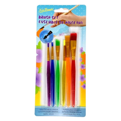 Набор кисточек синтетика 6шт пластиковые ручки, плоские (XBW-61)