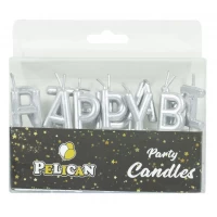 Набор свечей для торта HAPPY BIRTHDAY, СЕРЕБРО Серебряный Pelican (868502)