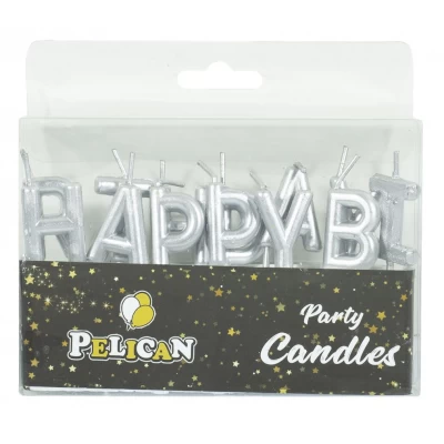 Набор свечей для торта HAPPY BIRTHDAY, СЕРЕБРО Серебряный Pelican (868502)