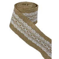Лента льняная с кружевом 5см х 2м Бежевый Unison (0815-2)