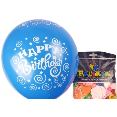 Шарики круглые Pelikuk 12' (30 см) цвета микс   HAPPY BIRTHDAY 50шт/уп Разноцветный Pelikuk (1250C-400)
