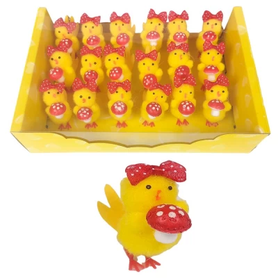 Пасхальный декор Жёлтый цыпленок с грибочком 5см Желтый Без бренда (L00576)