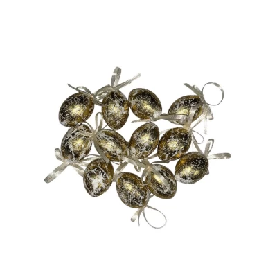 Набор пасхальных яиц 4 х 3см Ретро-золото - 12шт с лентой (L00140)