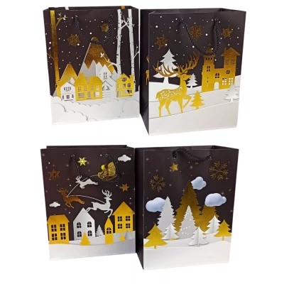 Пакет подарочный новогодний , 26 х 32 х 10cm 4 дизайна (6028M(2628))