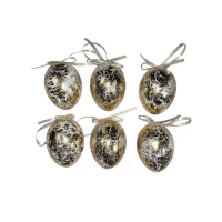 Набор пасхальных яиц 6 х 4см Ретро-золото - 6шт с лентой (L00141)