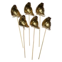 Набор золотых пасхальных птичек  5 х 3см -6шт на палочке (L00161)