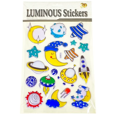 Наклейка пластиковая рельефная флуоресцентная, 10 х 30см  Звезды и луна (Y-Q003)