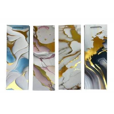 Пакет подарочный под бутылку, фольгированный, 4 дизайна, 210g, 12 x 35 x 10см (7932)