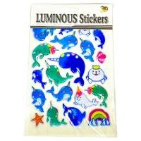 Наклейка пластиковая рельефная флуоресцентная, 10 х 30см Единороги и Дельфины (Y-Q007)