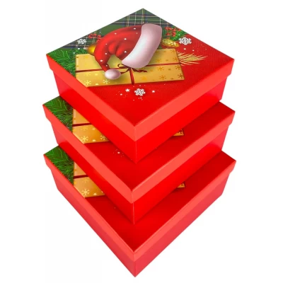 Подарочная новогодняя коробка 19 х 19 х 9,5см, 3шт/наб (2034Y-404L)