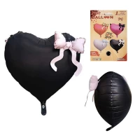 Шарики фольгированные Сердце с бантом 22'' черный цвет (CX-11)
