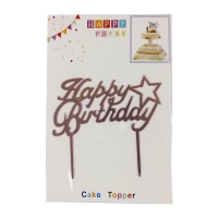 Топер для торта Happy Birthday со звездой 20шт/уп Розовый Без бренда (10138)